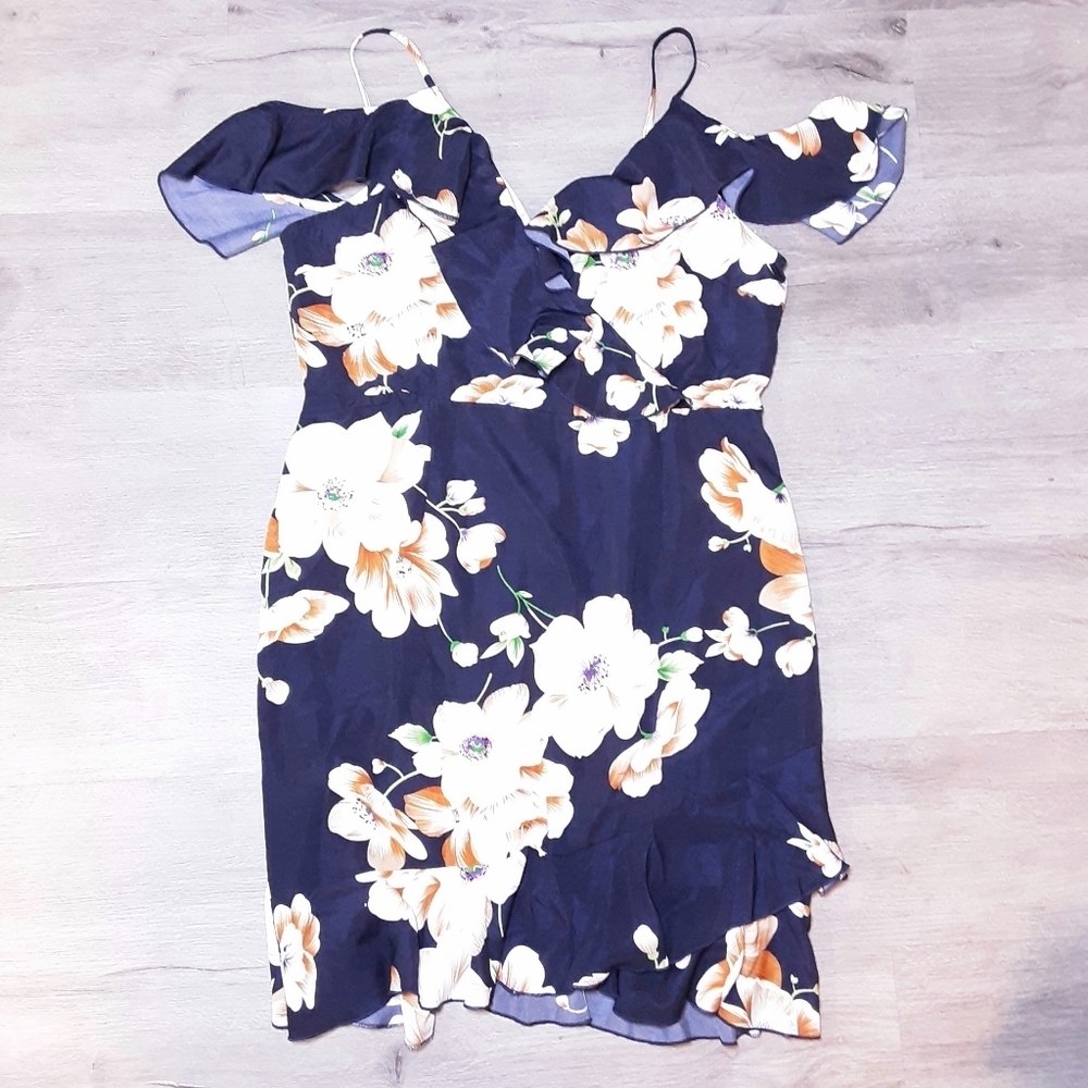 SHEIN | Cold Shoulder Faux Wrap Floral Dress Sz 1X